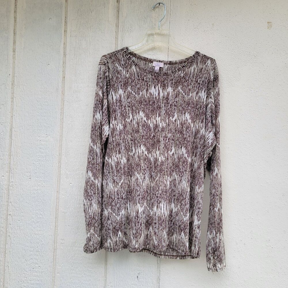 logo layers by lori goldstein printed semi sheer longsleeve top sz 1X